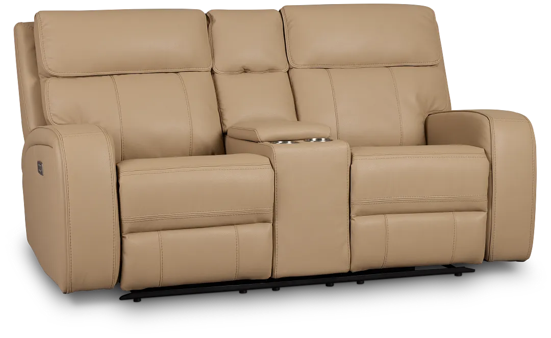 Rhett Taupe Micro Power Reclining Console Loveseat