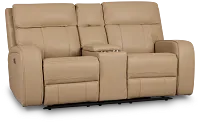 Rhett Taupe Micro Power Reclining Console Loveseat