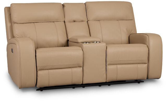 Rhett Taupe Micro Power Reclining Console Loveseat