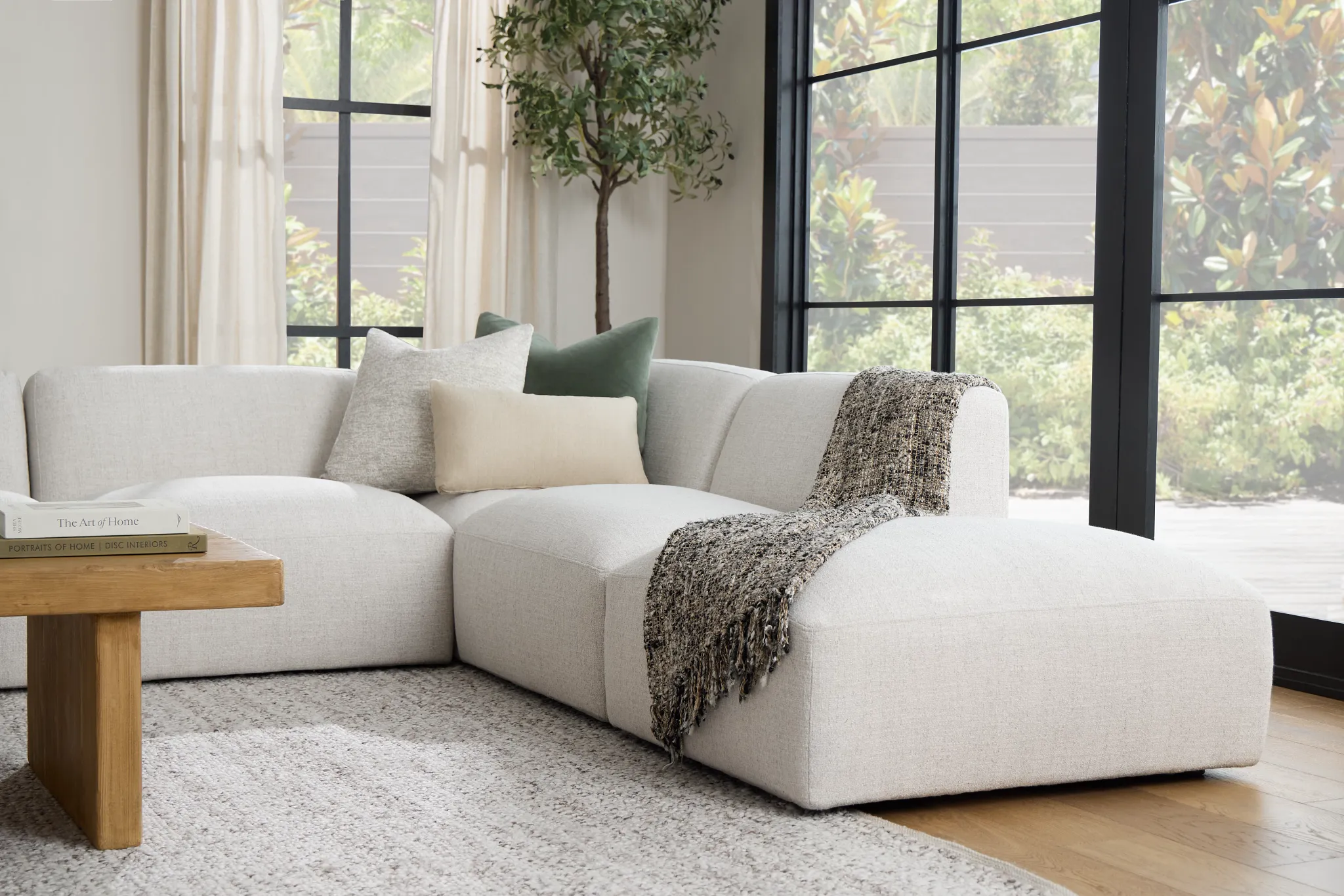 Baylor Light Beige Fabric 5-piece Right Facing Bumper Sectional