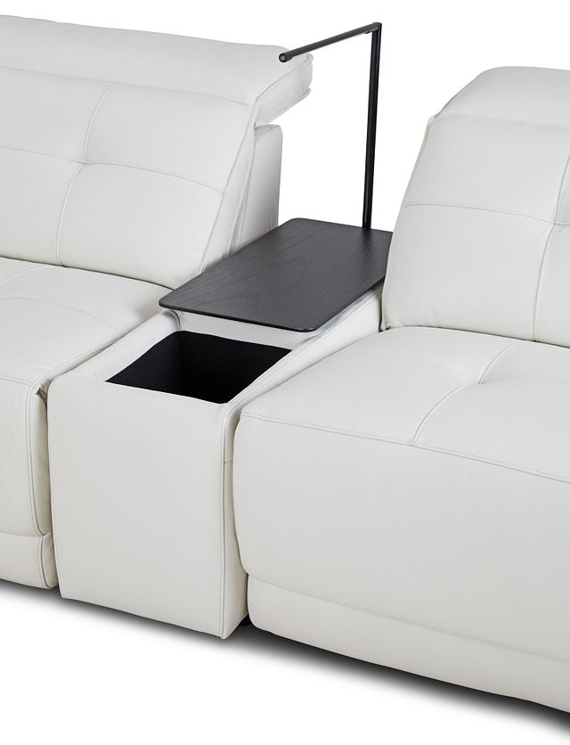 Reva White Leather Medium Dual Power 2-arm Reclining Sectional