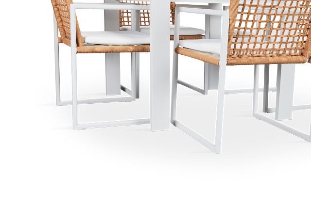 Sunrise White 35" Square Table & 4 Aluminum Arm Chairs