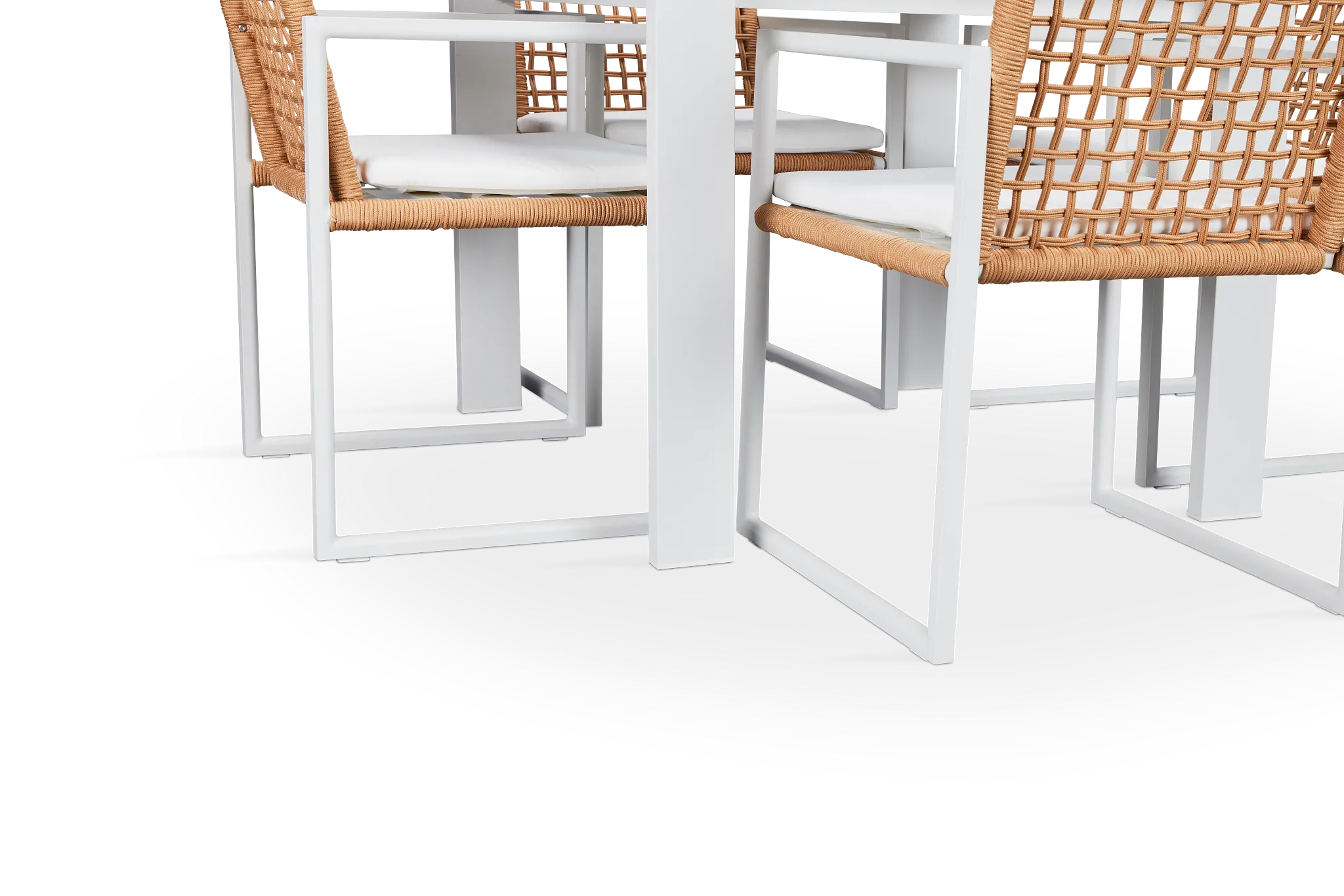 Sunrise White 35" Square Table & 4 Aluminum Arm Chairs