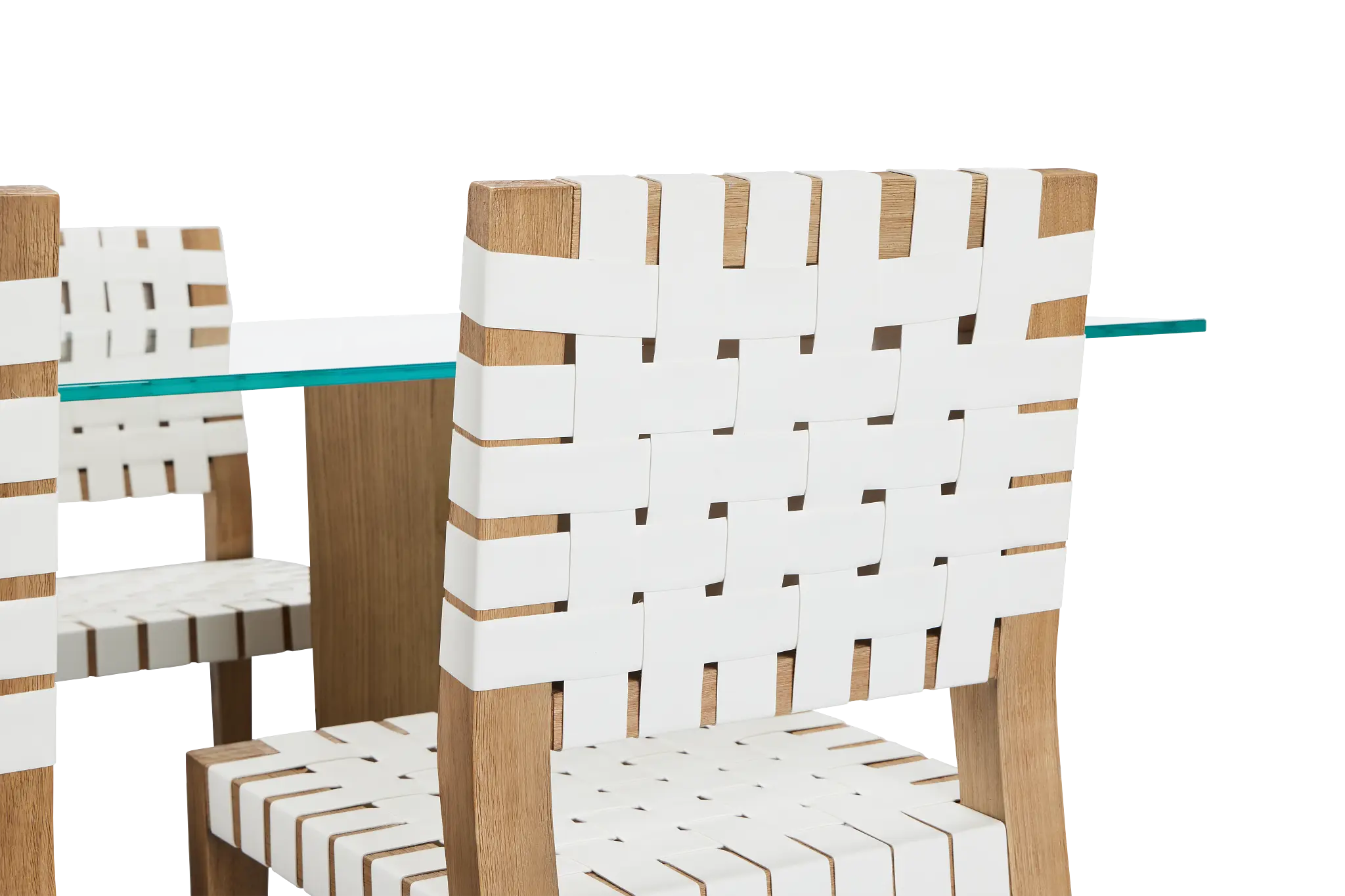 Haven Glass 80" Rectangular Table & 4 Woven Chairs Haven Glass 80" Rectangular Table & 4 Woven Chairs