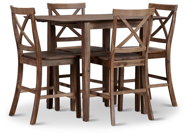 Woodstock Light Tone Drop Leaf High Table & 4 Wood Barstools (1)