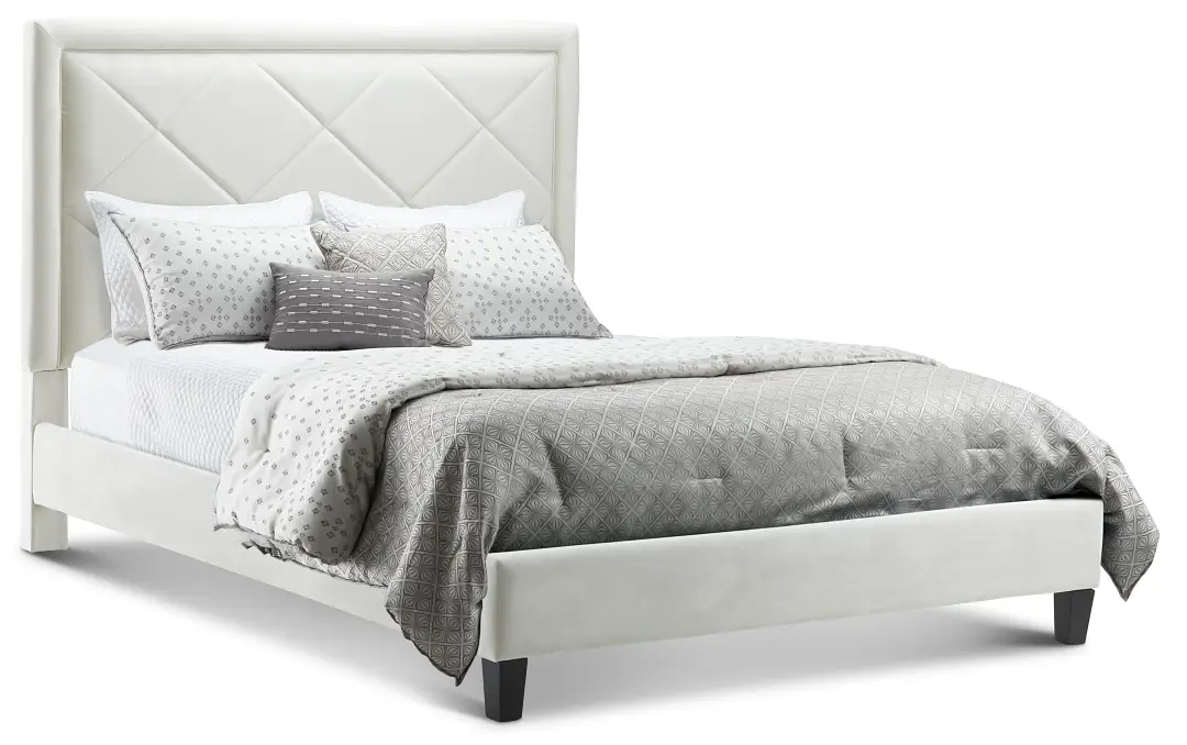 Collin Beige Velvet Platform Bed Collin Beige Velvet Platform Bed