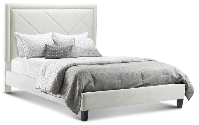 Collin Beige Velvet Platform Bed