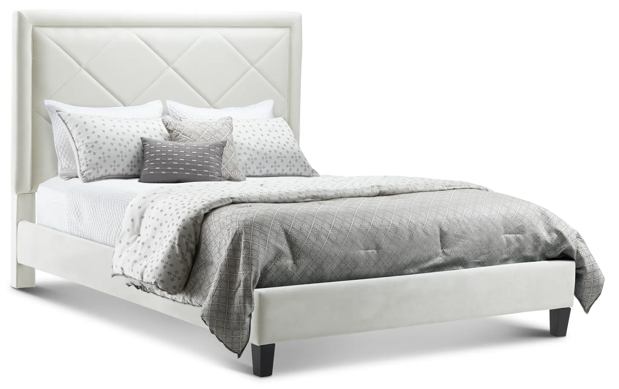 Collin Beige Velvet Platform Bed Collin Beige Velvet Platform Bed