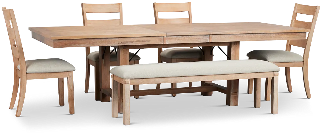 Park City Light Tone Rect Table With 4 Wood Side Chairs & Bench