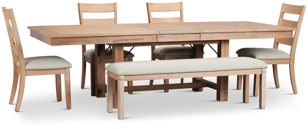 Park City Light Tone Rect Table With 4 Wood Side Chairs & Bench Park City Light Tone Rect Table With 4 Wood Side Chairs & Bench