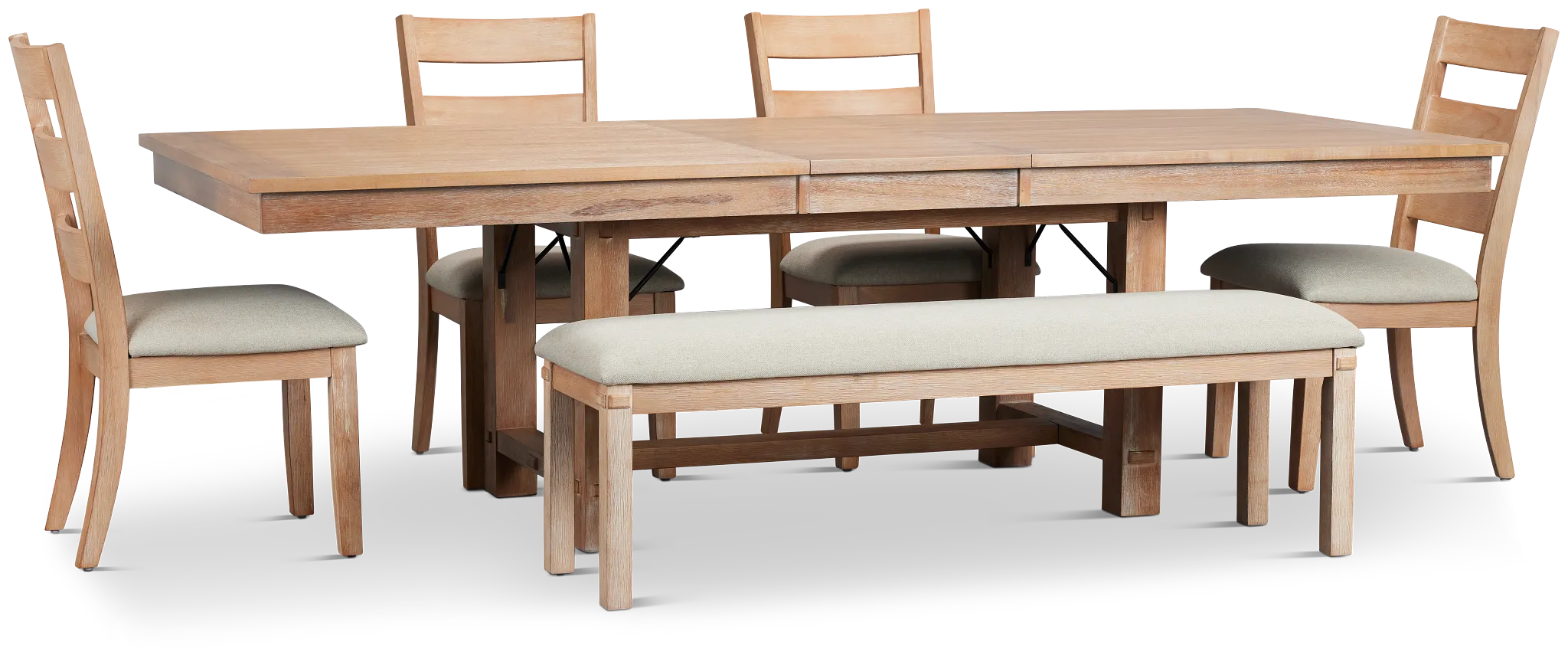 Park City Light Tone Rect Table With 4 Wood Side Chairs & Bench
