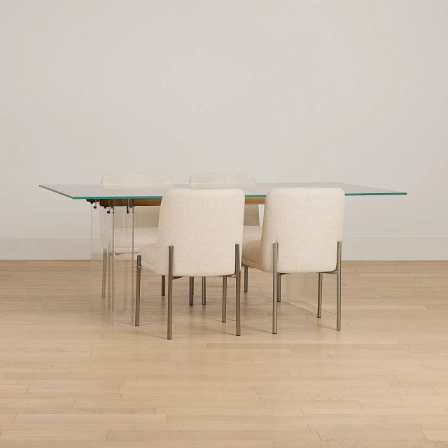 Avondale Glass Rect Table & 4 Upholstered Chairs