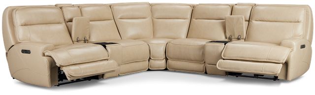 Casey Light Beige Lthr/vinyl Large Dual Power Reclining Two-arm Sectional