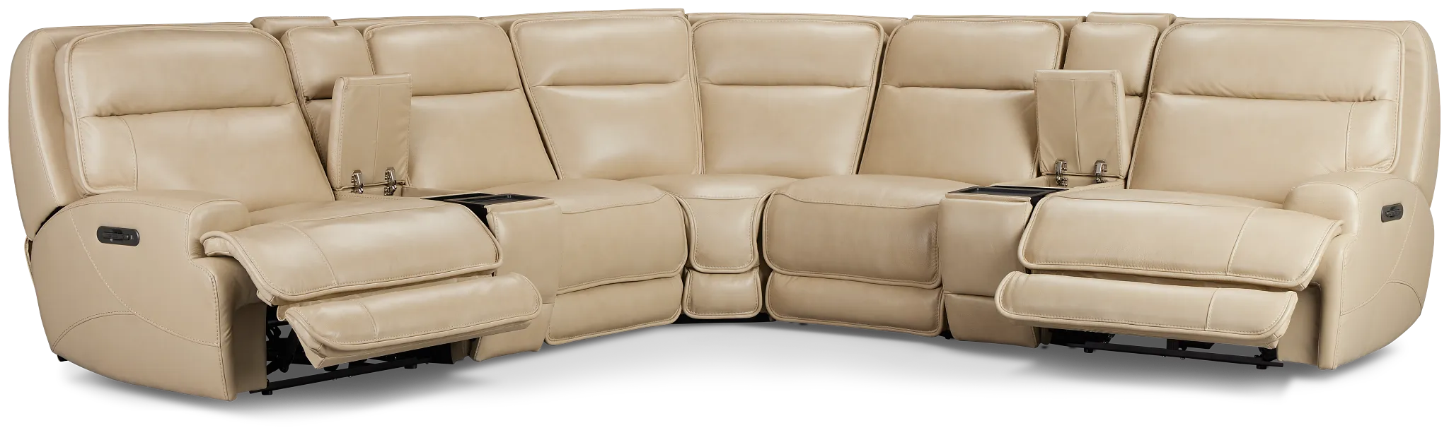 Casey Light Beige Lthr/vinyl Large Dual Power Reclining Two-arm Sectional