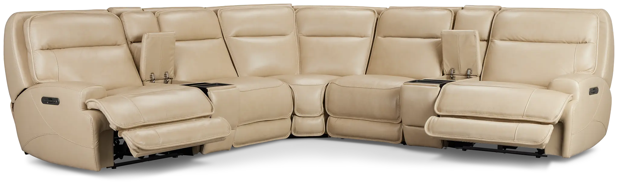 Casey Light Beige Lthr/vinyl Large Dual Power Reclining Two-arm Sectional Casey Light Beige Lthr/vinyl Large Dual Power Reclining Two-arm Sectional