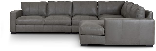 Dawkins Gray Leather Large Right Chaise Sectional