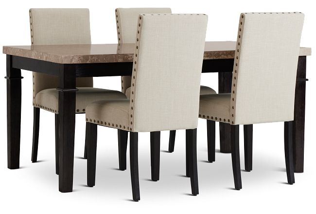Portia Dark Tone Marble Table & 4 Upholstered Chairs
