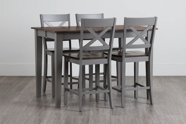 Sumter Gray High Table & 4 Barstools