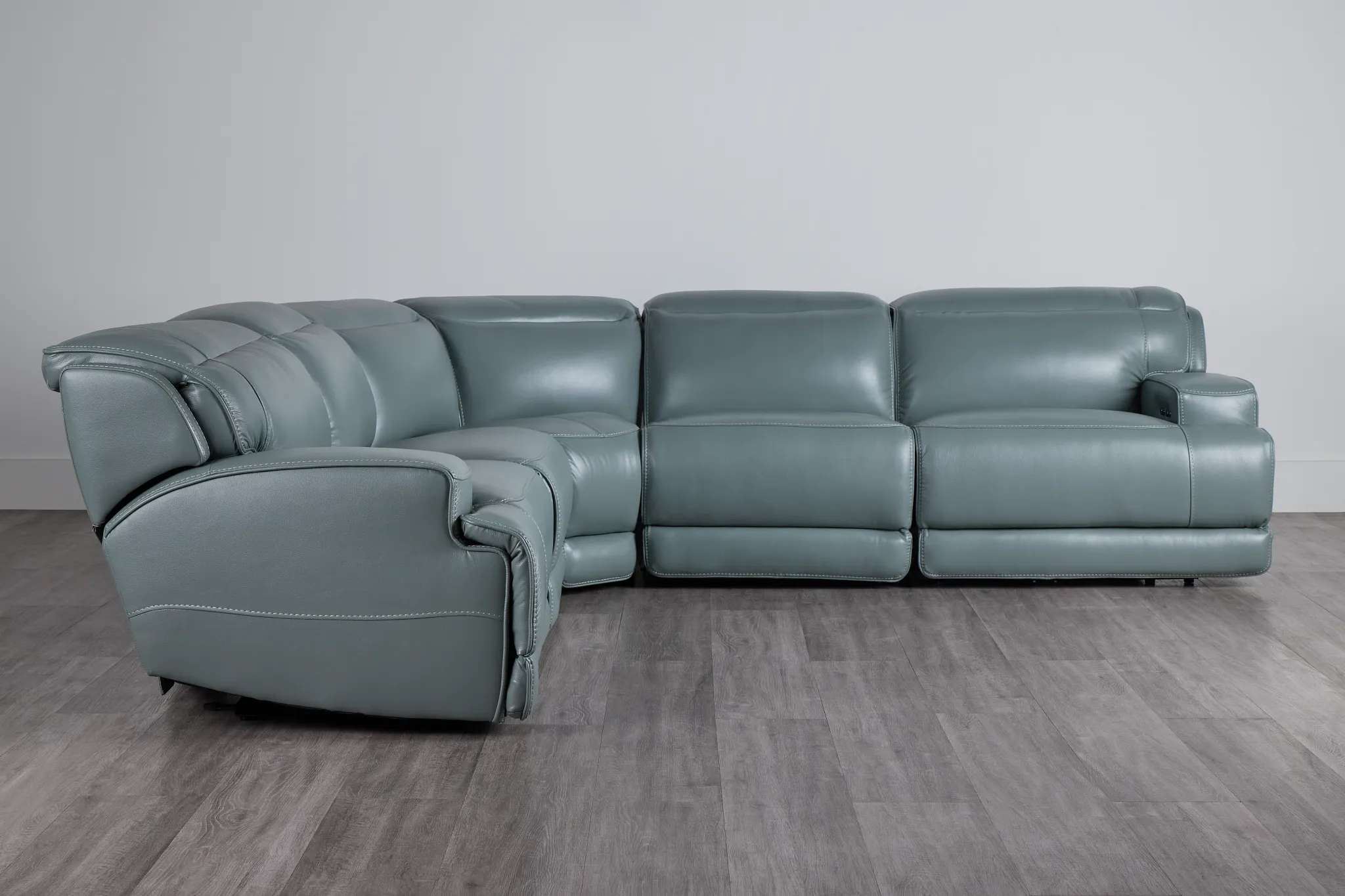 Reign Green Leather/Vinyl Small Two-arm Power Reclining Sectional