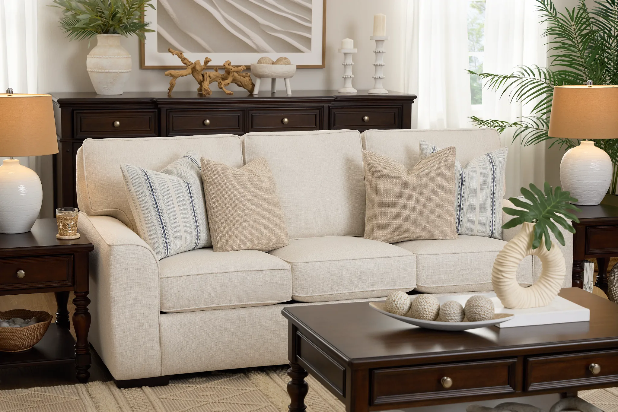Sinclair Light Beige Fabric Sofa