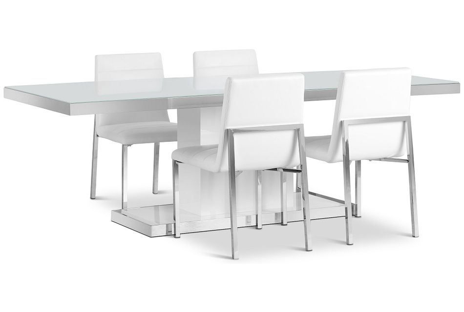Miami White 94" Table & 4 Chairs, (1)