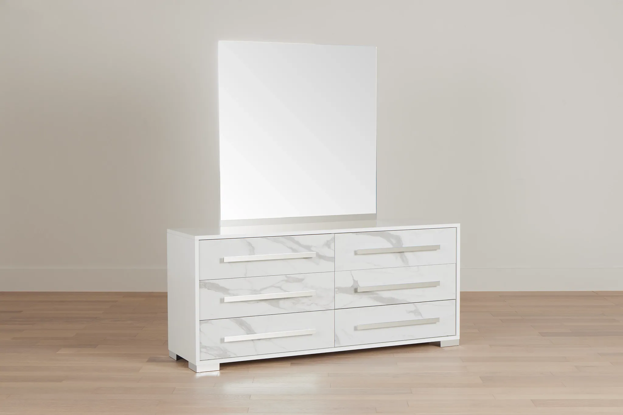 Modena White Dresser & Mirror