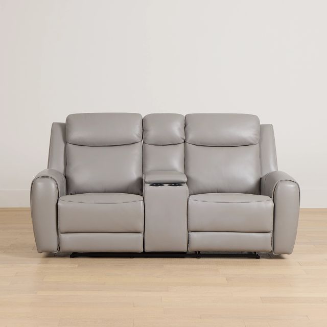 Walker Light Gray Lthr/vinyl Reclining Console Loveseat