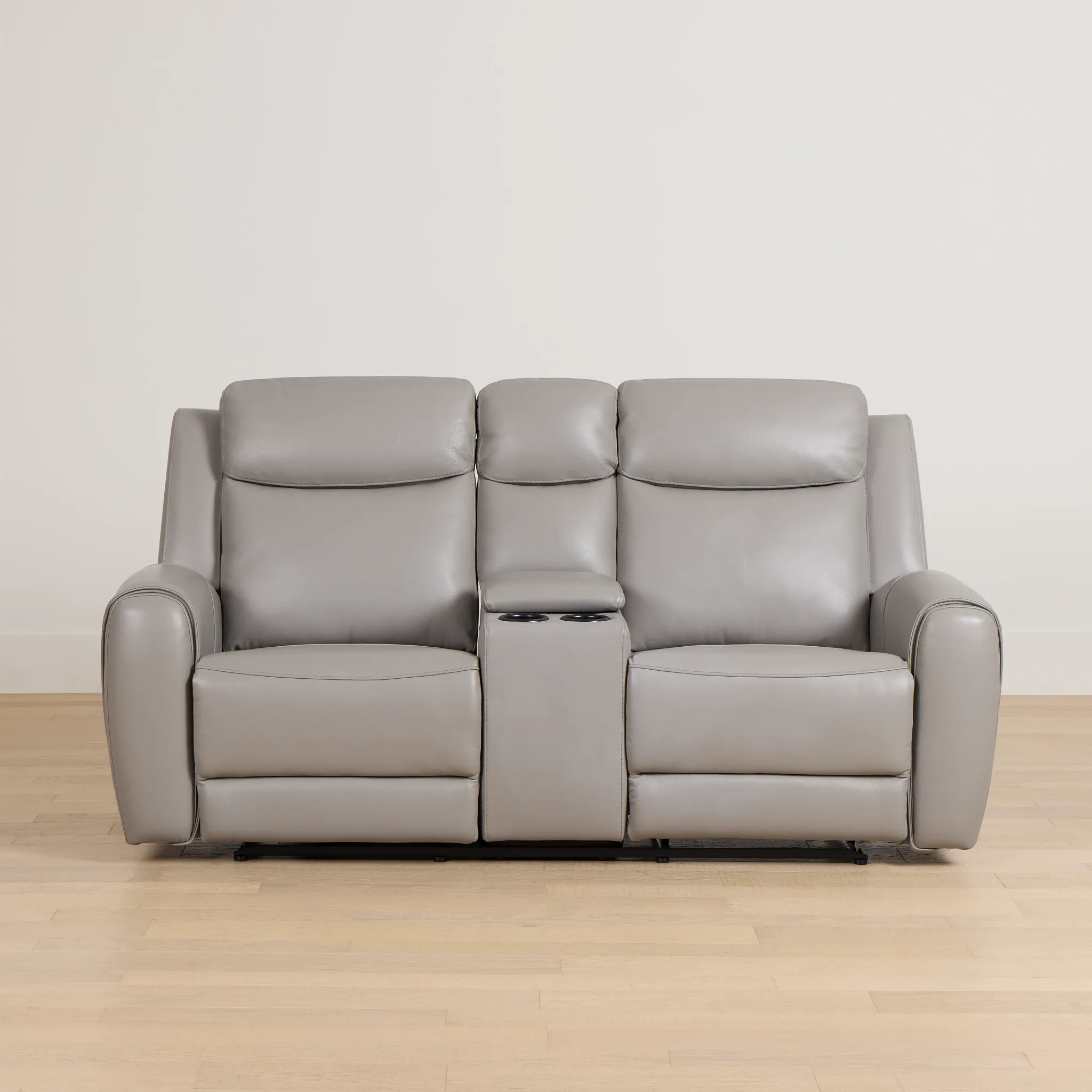 Walker Light Gray Lthr/vinyl Reclining Console Loveseat