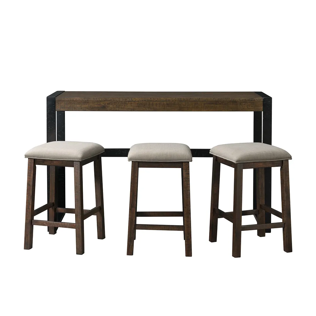 Tirian Dark Tone Sofa Table With 3 Stools