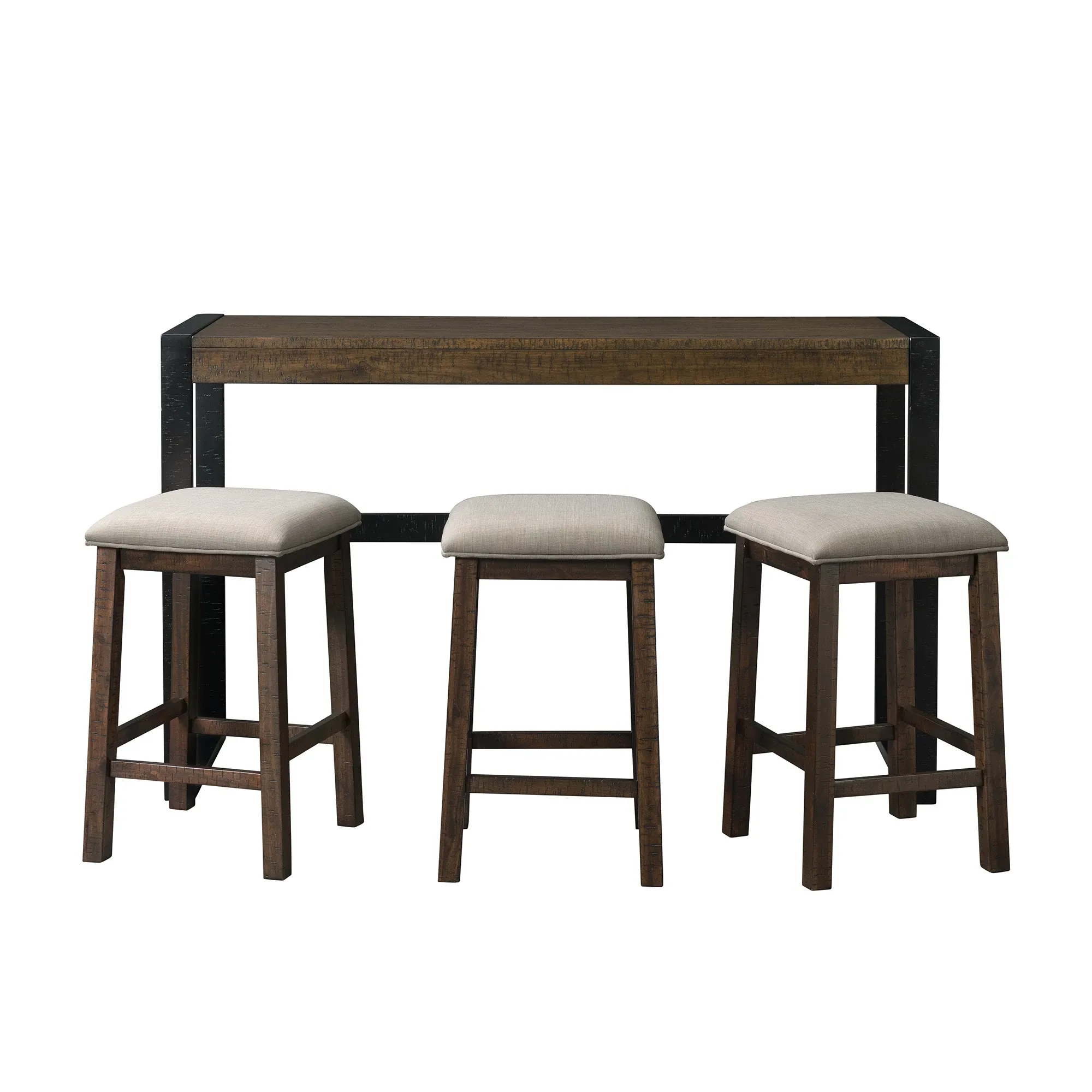 Tirian Dark Tone Sofa Table With 3 Stools