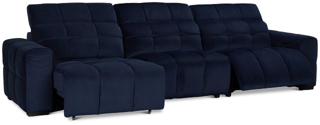 Gemma Navy Velvet Left Chaise Power Reclining Sectional