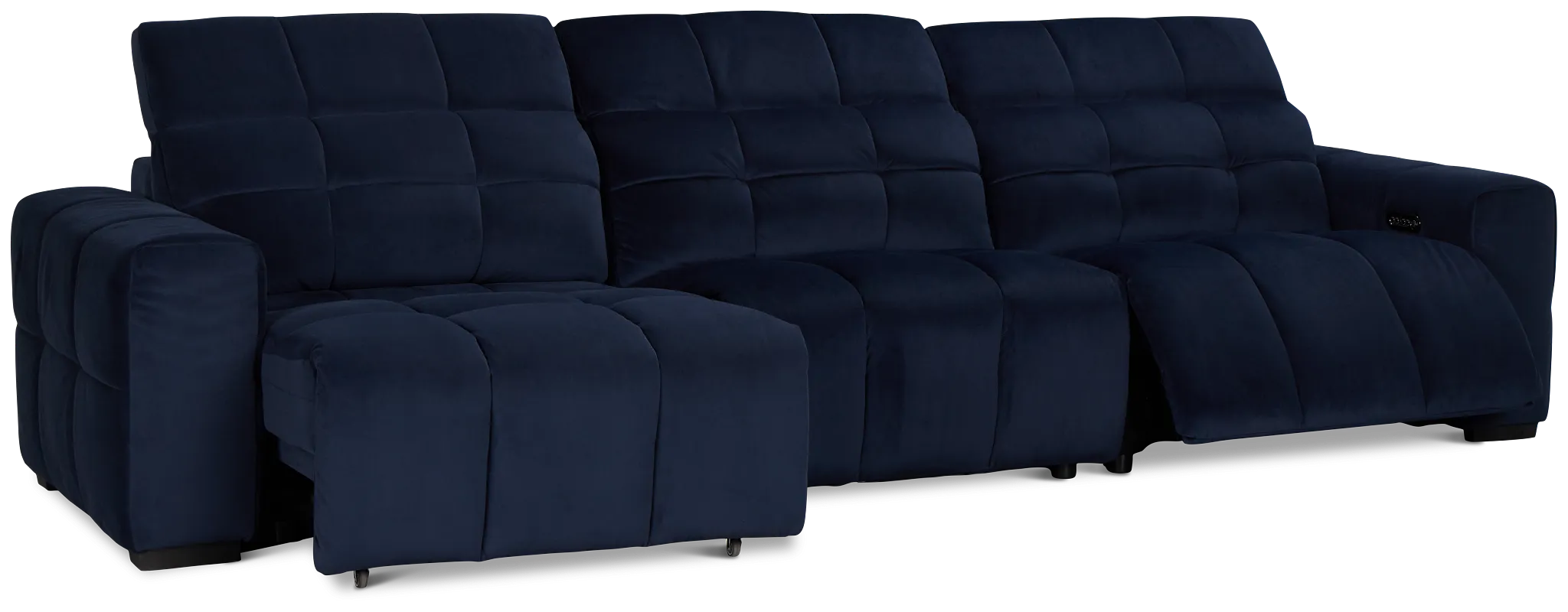 Gemma Navy Velvet Left Chaise Power Reclining Sectional