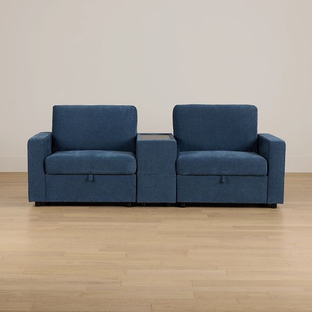 Addie Blue Fabric 2-piece Modular Storage Sofa With Console