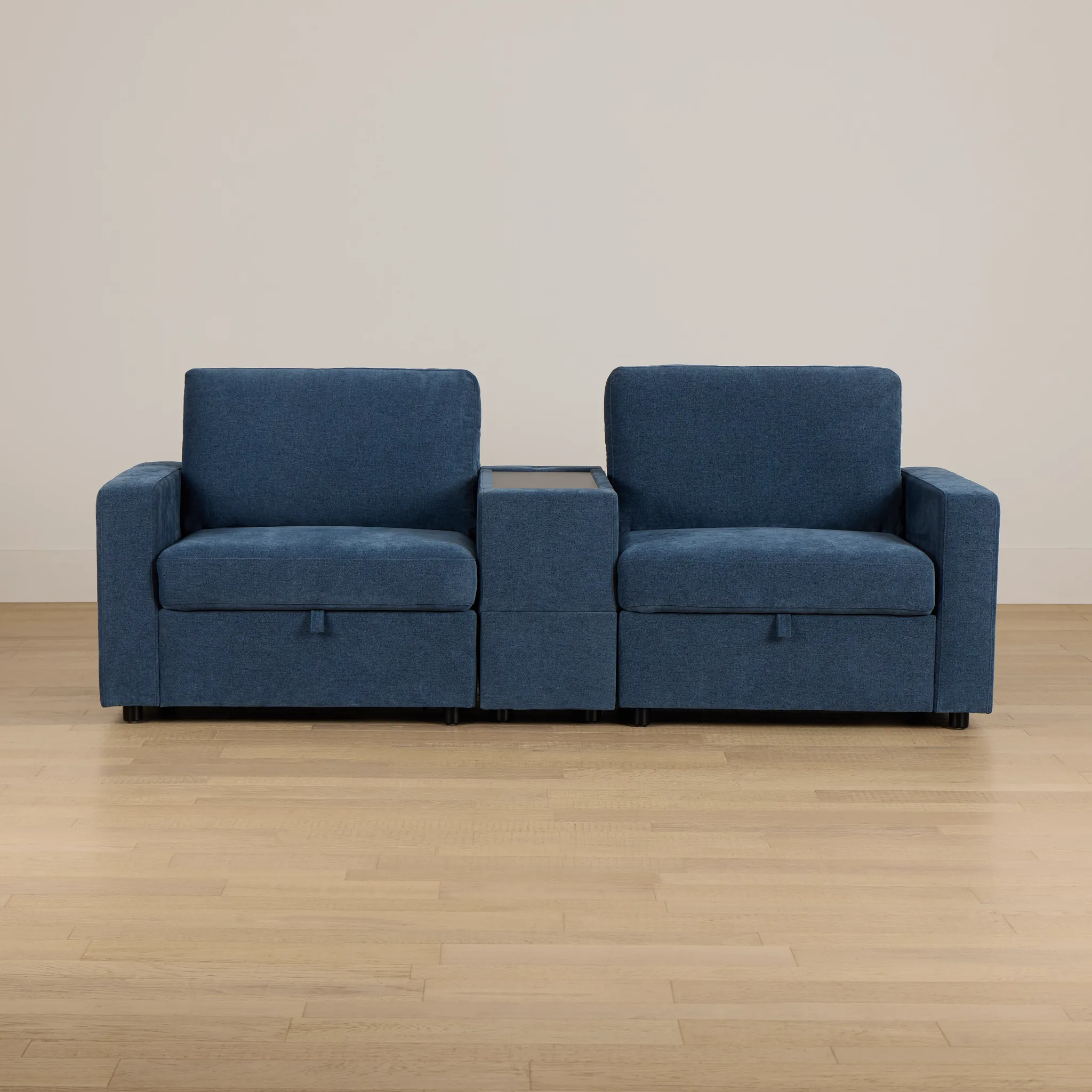 Addie Blue Fabric 2-piece Modular Storage Sofa With Console