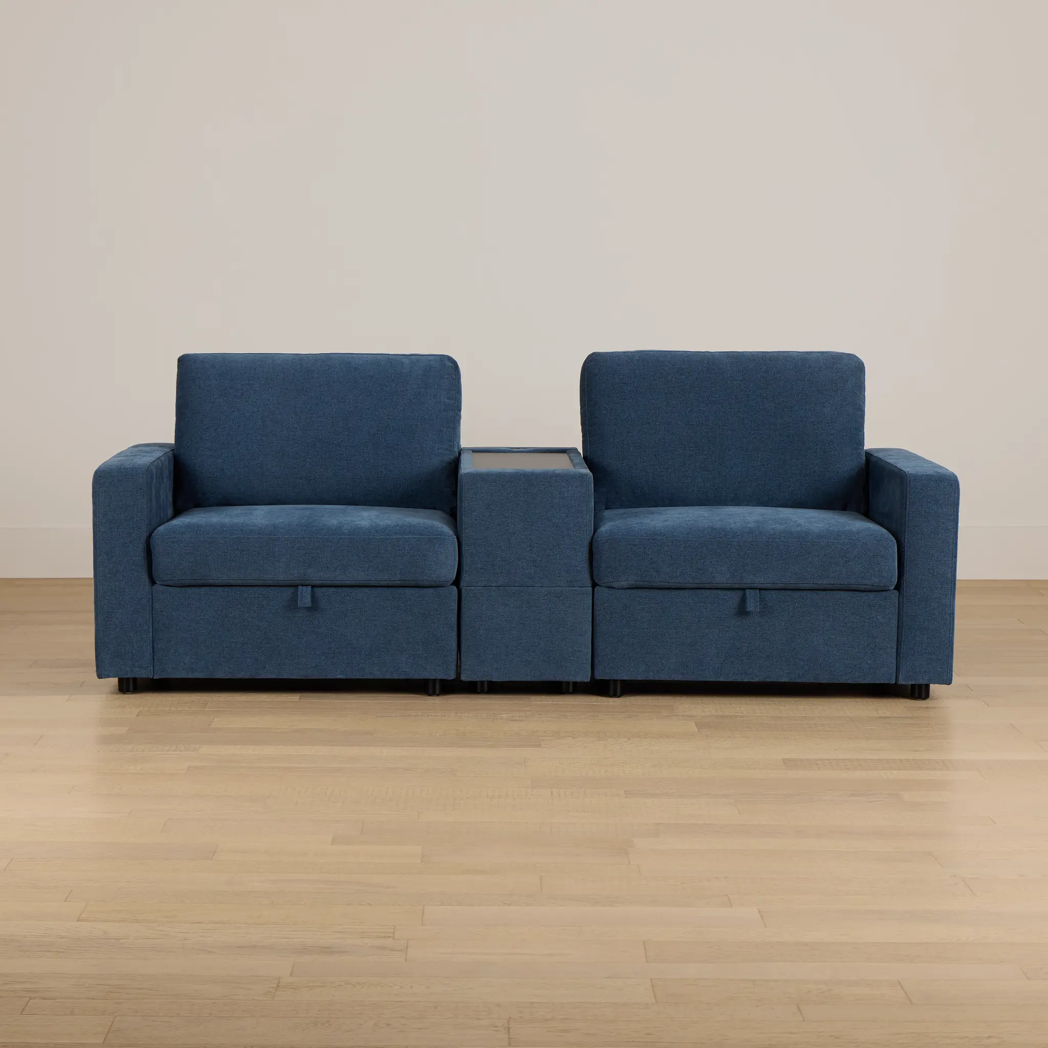 Addie Blue Fabric 2-piece Modular Storage Sofa With Console Addie Blue Fabric 2-piece Modular Storage Sofa With Console