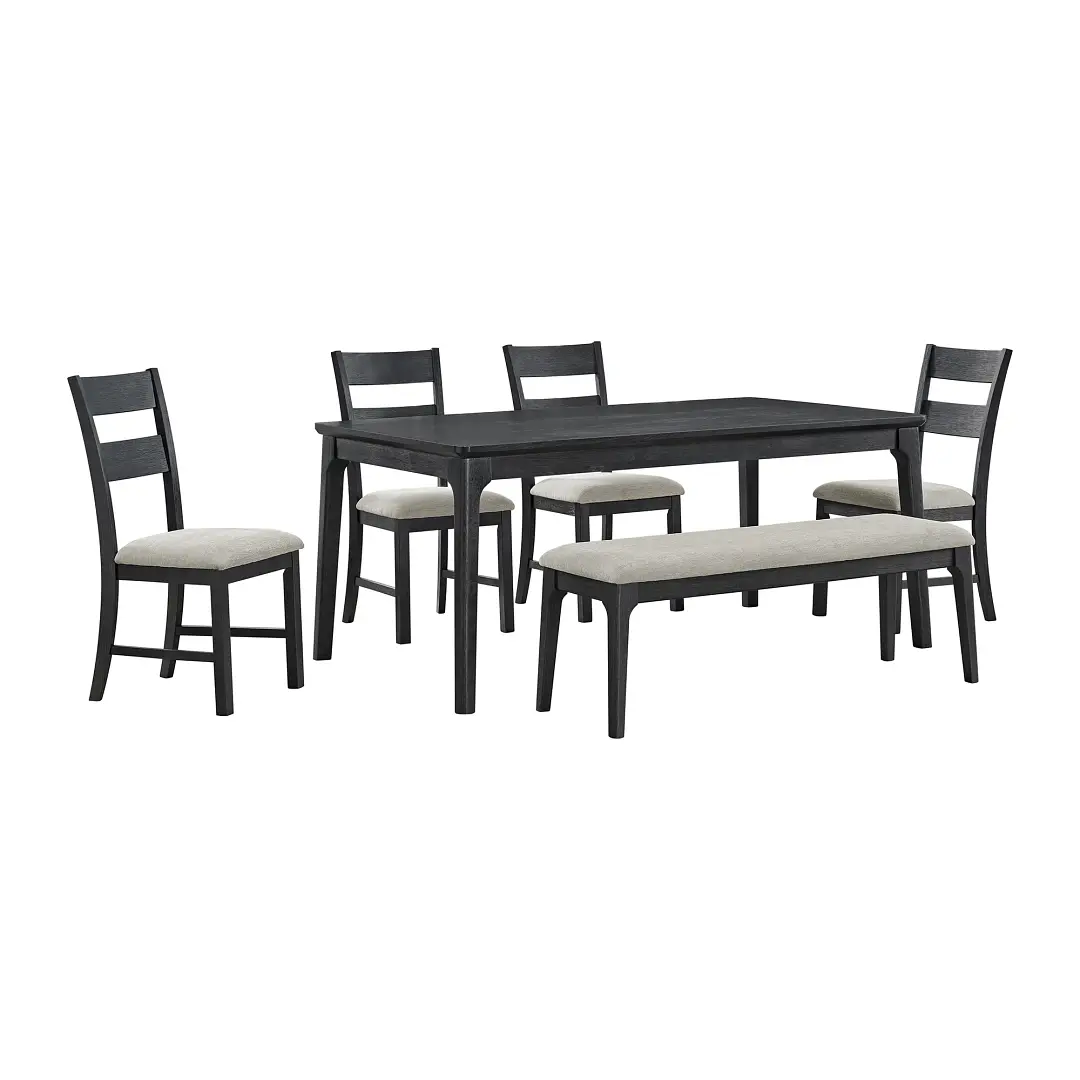 Kerensa Black Rect Table With 4 Upholstered Side Chairs & Bench Kerensa Black Rect Table With 4 Upholstered Side Chairs & Bench