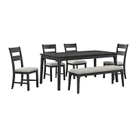 Kerensa Black Rect Table With 4 Upholstered Side Chairs & Bench