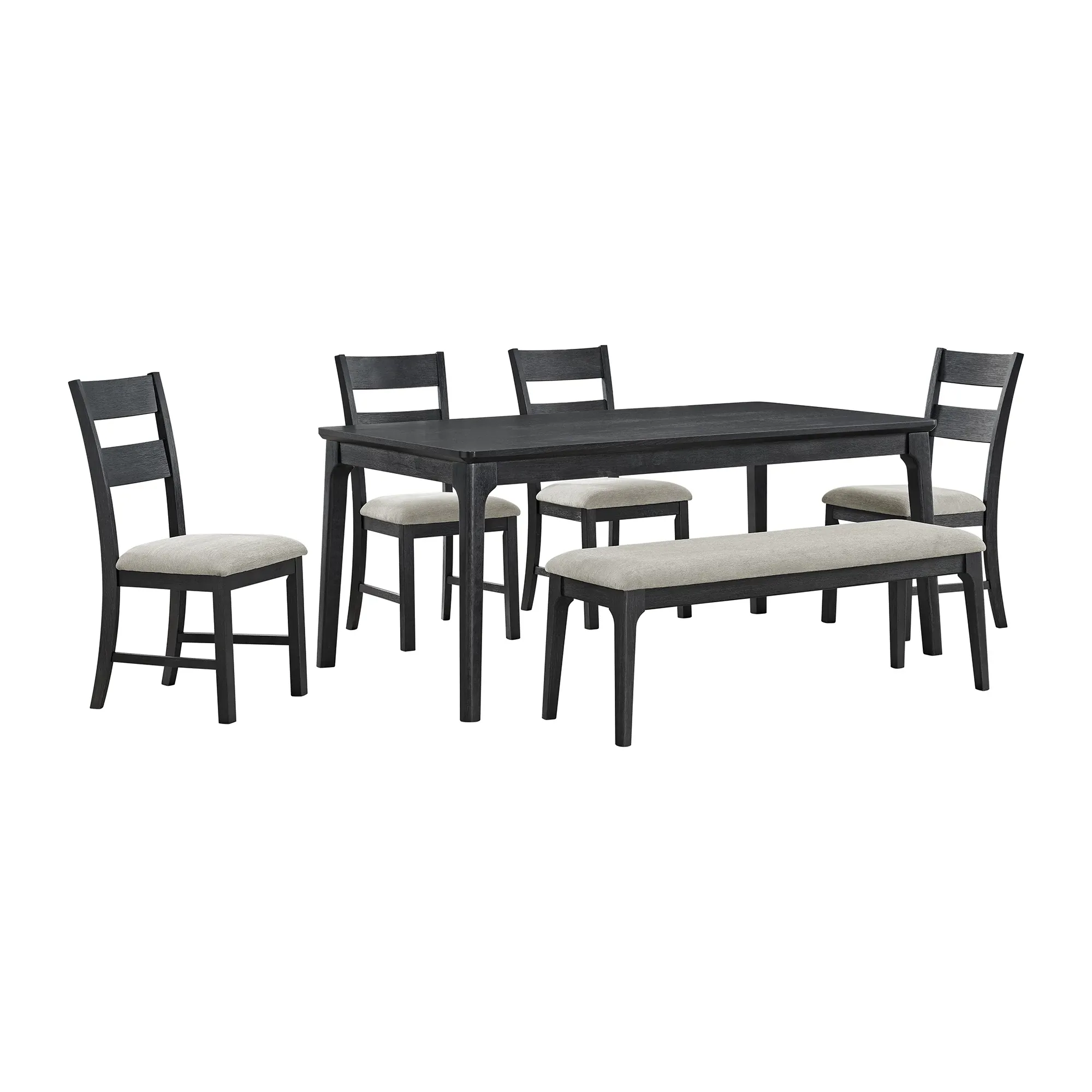 Kerensa Black Rect Table With 4 Upholstered Side Chairs & Bench