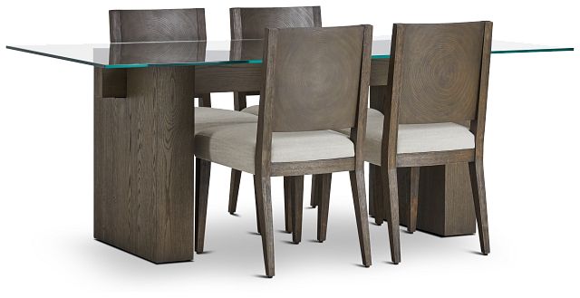 Oakland Dark Tone Glass Rectangular Table & 4 Wood Chairs