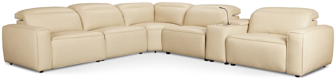 Tidal Beige Lthr/vinyl Medium Triple Power 2-arm Sectional