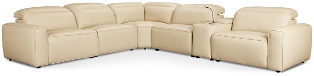 Tidal Beige Lthr/vinyl Medium Triple Power 2-arm Sectional