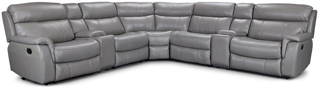 Graham Gray Lthr/vinyl Large Two-arm Manually Reclining Sectional