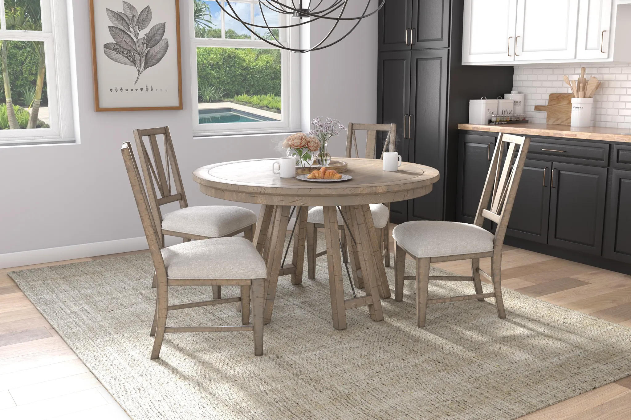 Heron Cove Light Tone Round Table & 4 Wood Chairs
