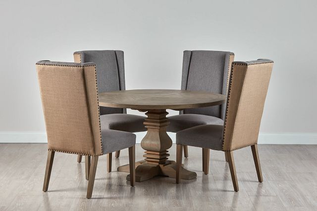 Hadlow Gray 54" Table & 4 Upholstered Chairs