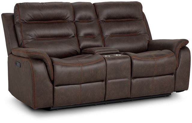 Grayson Brown Micro Power Reclining Console Loveseat (2)