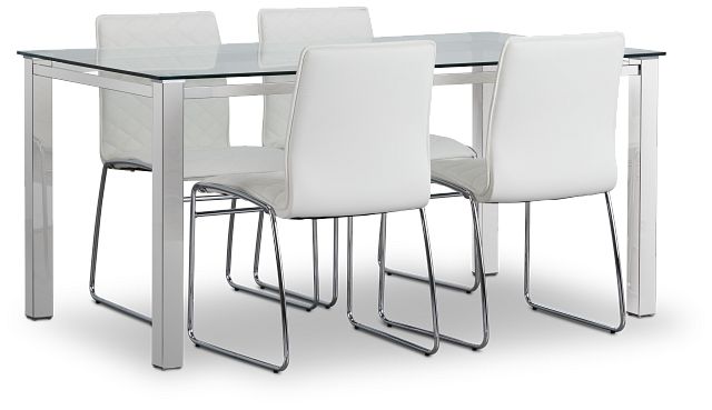 Skyline White Rect Table & 4 Metal Chairs (1)