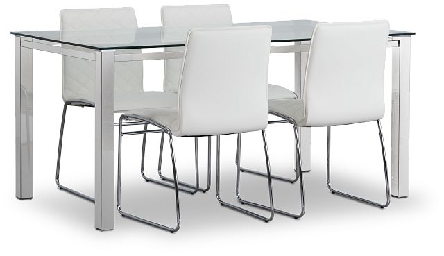 Skyline White Rect Table & 4 Metal Chairs