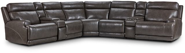 Valor Dark Gray Leather Large Triple Power Reclining Two-arm Sectional