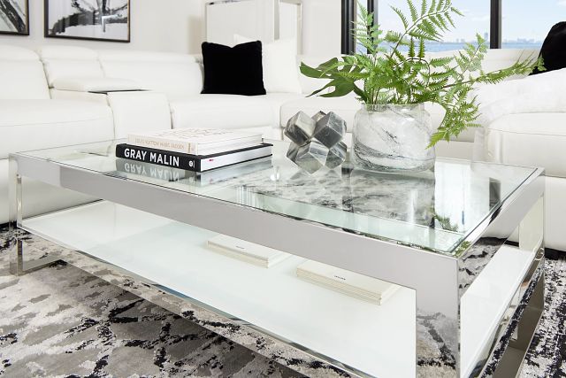 Miami White Glass Rectangular Coffee Table