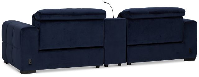 Gemma Navy Velvet Power Reclining Console Sofa